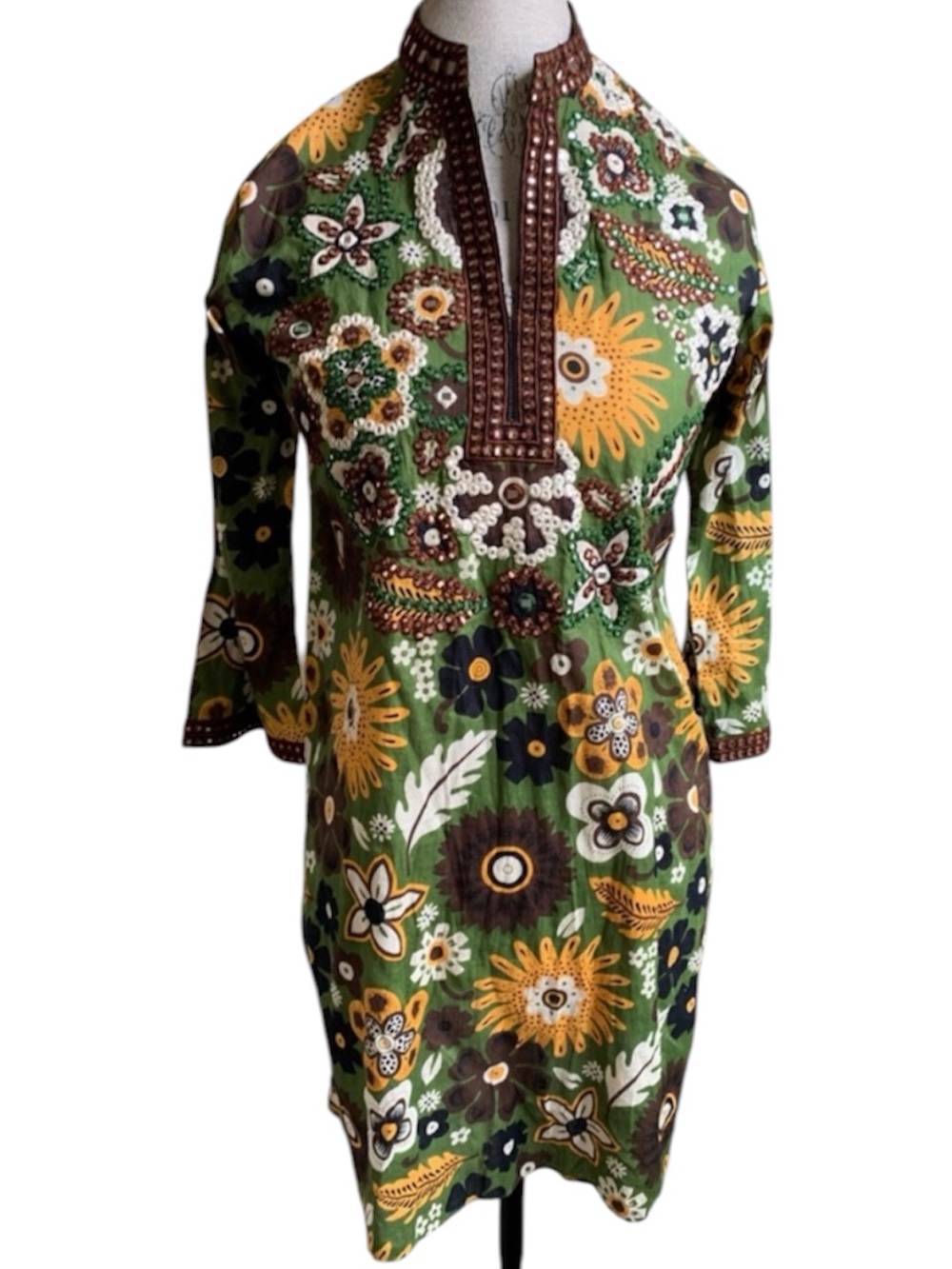 Sulu Embroidered Floral Tunic Dress Womens 4 Boho Hippie Festival Kaftan